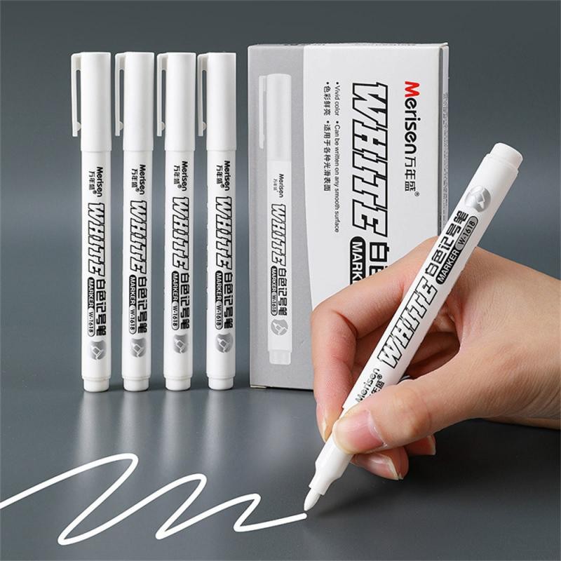 

White Permanent Paint Pen Fine Head White Marker 1mm Quick-Drying Oil Waterproof Graffiti Pens Tire Fabric Wood Painting