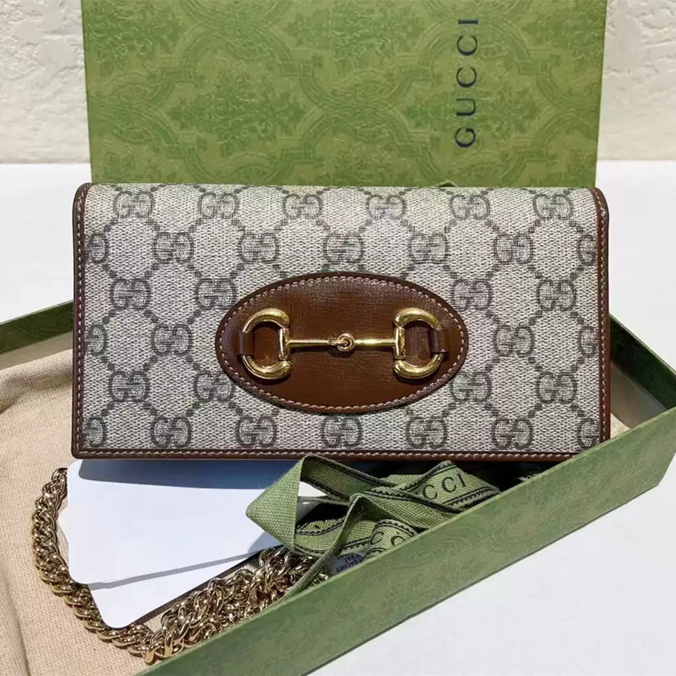 【bekas asli】（621892） GUCCI Horsebit 1955 dompet rantai/tas rantai horsebit/tas bahu/tas selempang