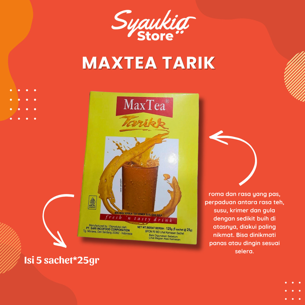 

Max Tea Teh Tarik 125gr Perbox isi 5 Saset Syaukia Store