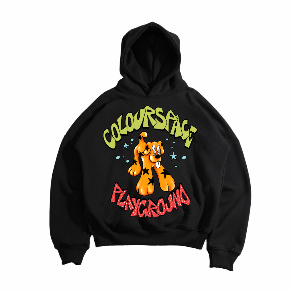 [ FREE GIFT ] Hoodie  Oversize Colourspace - Denise Black Cotton Fleece Premium