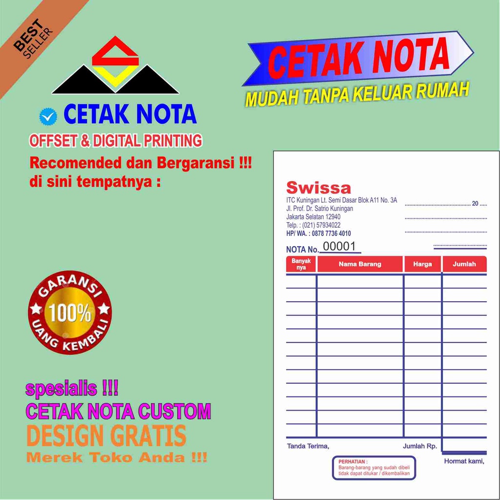 

Cetak Nota (4 buku) 1/4F 3 Ply Color nomor seri