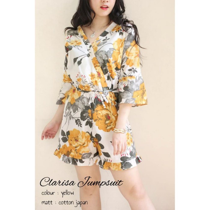 ✨LARIS✨-BAJU JUMPSUIT / MINI DRESS CLARISA JUMPSUIT / BAJU TIDUR WANITA SEXY - Kuning, L