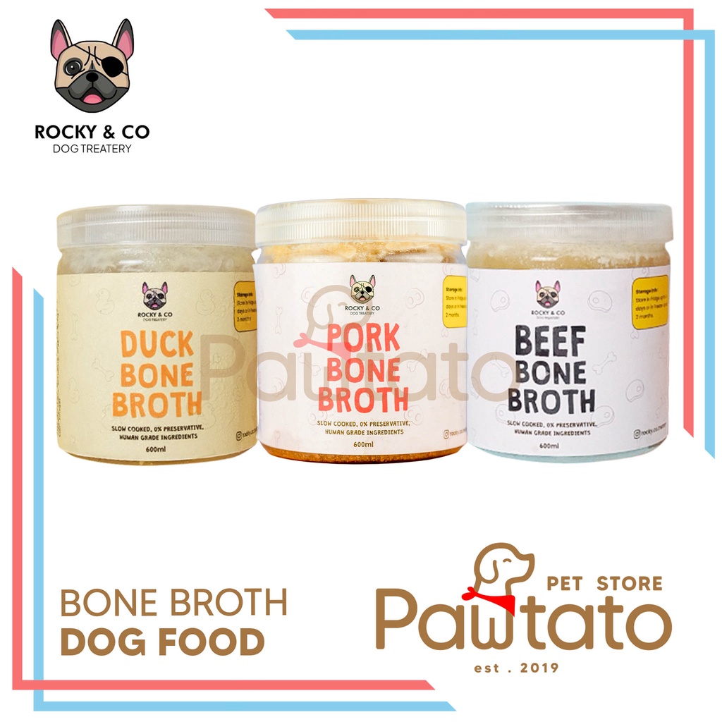 Rocky Co Bone Broth Puppy Dog Soup Kaldu Duck Beef Pork Food Topper Picky Eater