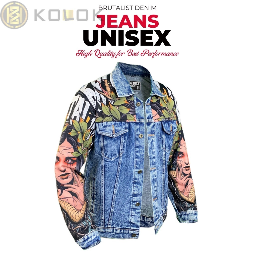Jaket Jeans Pria Wanita Denim Jacket Disko Full Printing JFB-0004
