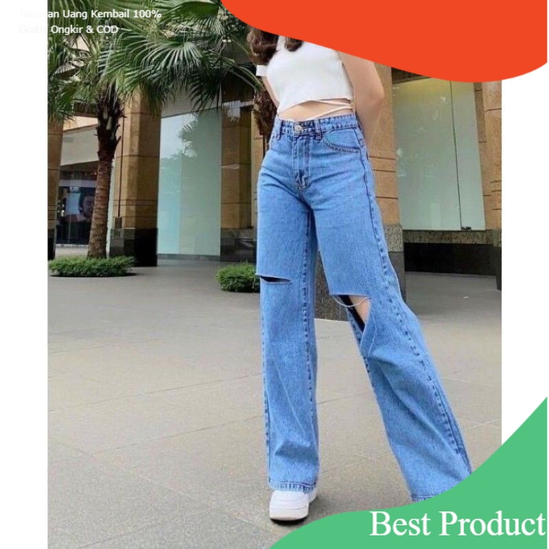 SHANA HIGHT WAIST KULOT JEANS SOBEK BOYFRIEND KEKINIAN TEBRARU CELANA KULOT JEANS WANITA SOBEK LUTUT