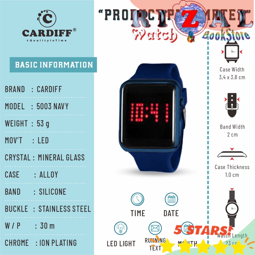 TERLARIS CARDIFF LED 5003 Jam Tangan Digital Kasual Unisex Navy