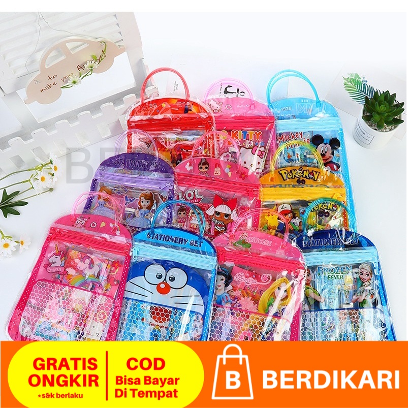 

Alat tulis set tas 7 in 1 bingkisan kado ulang tahun anak sekolah pensil buku kartun stationary set birthday souvernir gift