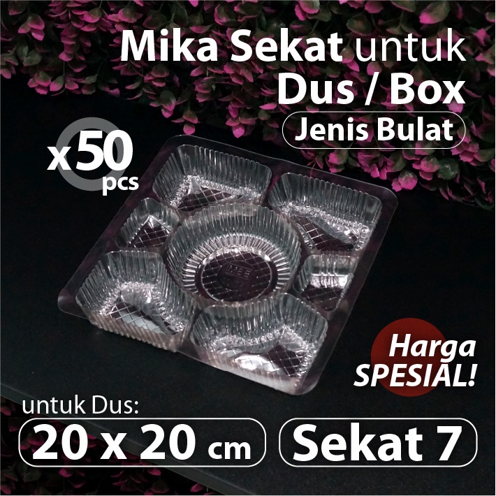 (Bekasi) Paket 50 pcs - Mika Sekat 7 Bulat Bening 20 x 20 cm - Alas Nasi Kotak