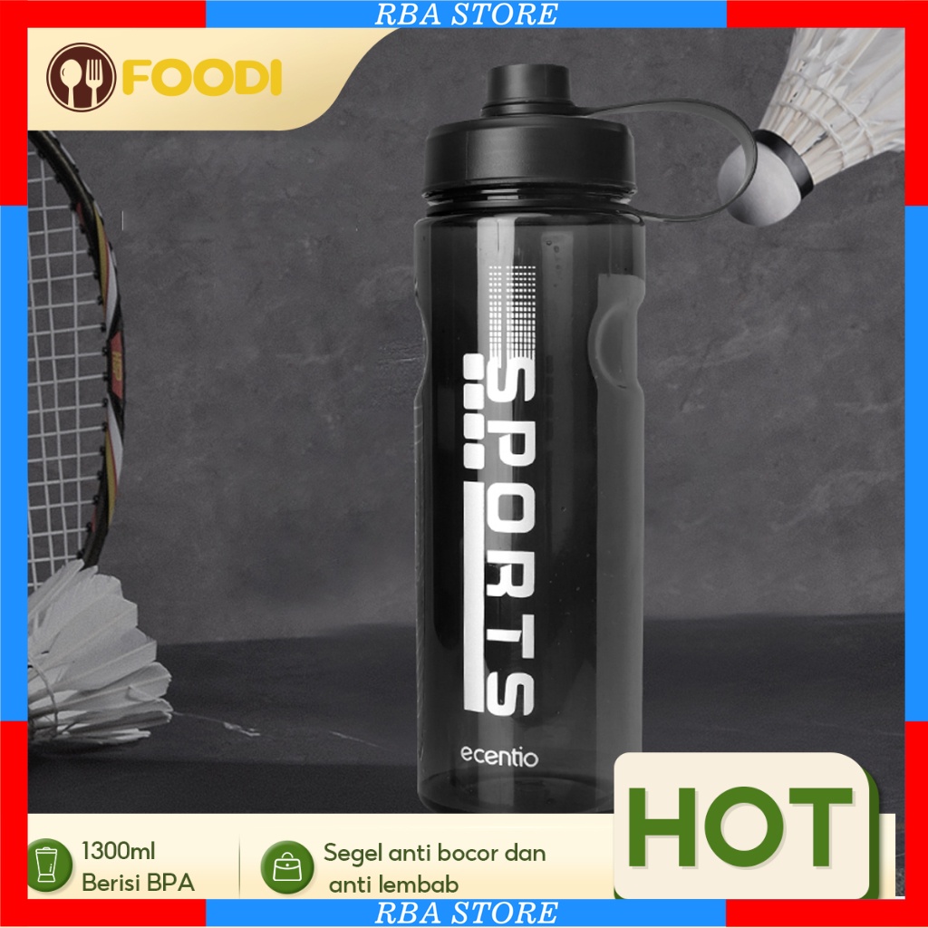 PROMO TERMURAH ecentio & FOODI botol minum aesthetic 1.3 liter Hitam/tumbler minum olahraga/tempat m