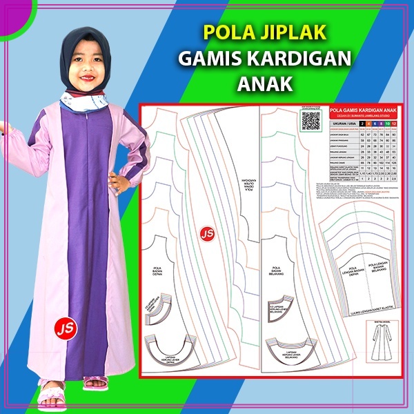 Pola Jiplak Gamis Kardigan Anak 2 ~ 12 Tahun | Rotsa.Id