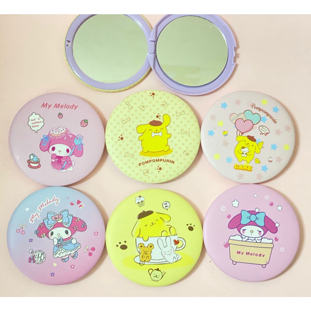 KACA LIPAT DUO TEBAL / CEMIN LIPAT KOTAK / CERMIN LIPAT BULAT / CERMIN KULIT / KACA DUA SISI-KC TBL SANRIO