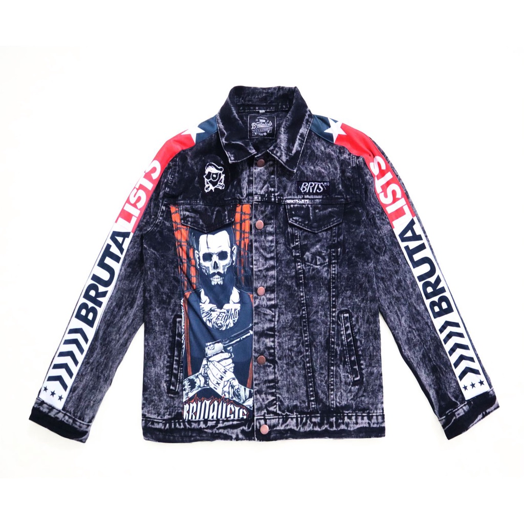 Jaket Jeans Pria Denim Jacket Distro Full Printing Motif Plat