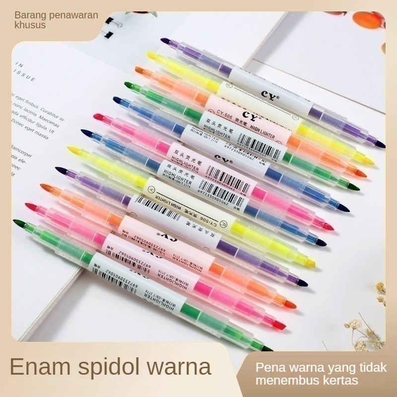 

Spidol Fluorescent Ganda 6 Warna - Penanda Sweets Dua Arah - Pensil Tanda Air Ganda