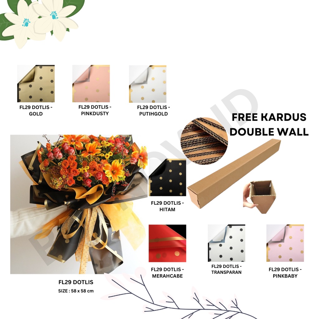 

(5 LEMBAR) - FL29 DOTLIS Kertas Bunga Paper Buket Motif Polkadot List Transparan Florist Kado Cellophane