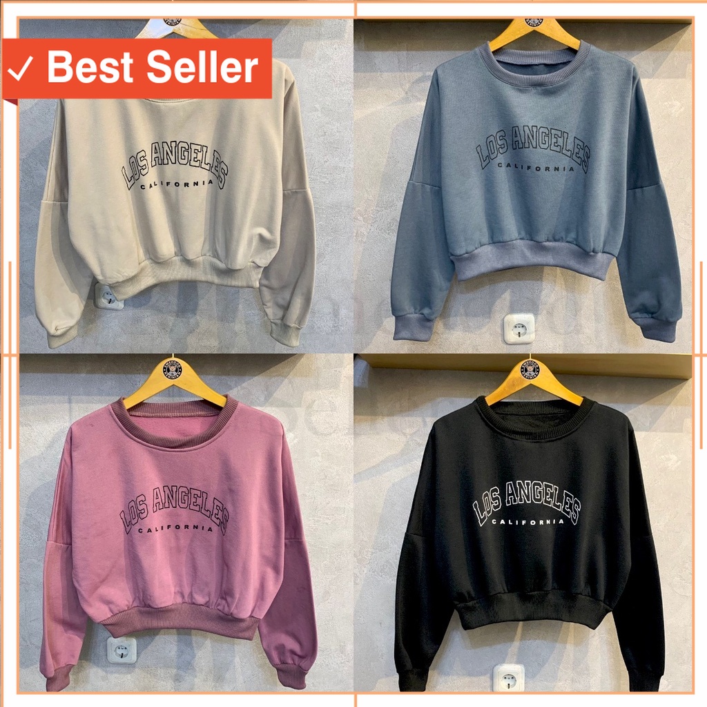 Baju Model Korean Style murah kekinian bahan adem premium / (PS) CROOPE LOS ANGELES Sweater Crope Al