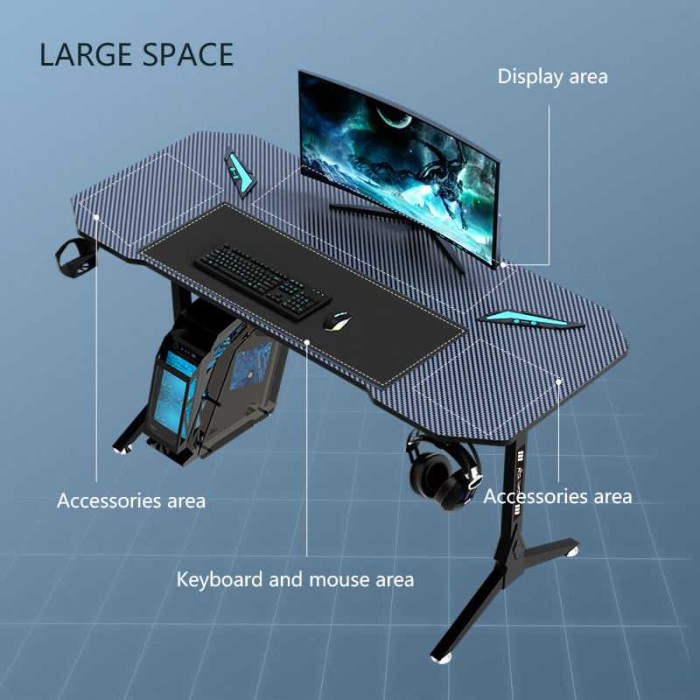 Meja Komputer PC Desk Table Gaming RGB LED Lights Headphone Holder