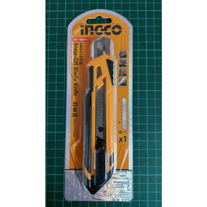 Cutter Besar Handgrip Karet Auto Lock 18mm INGCO HKNS16518