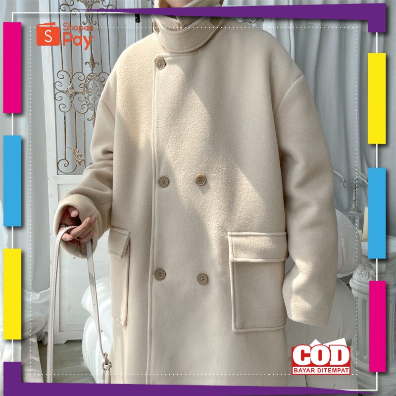 PREMIUM KOREAN STYLE / Coat Mantel Pria Musim Dingin Pria Mode Hangat Kasual Mantel Wol Panjang Pria