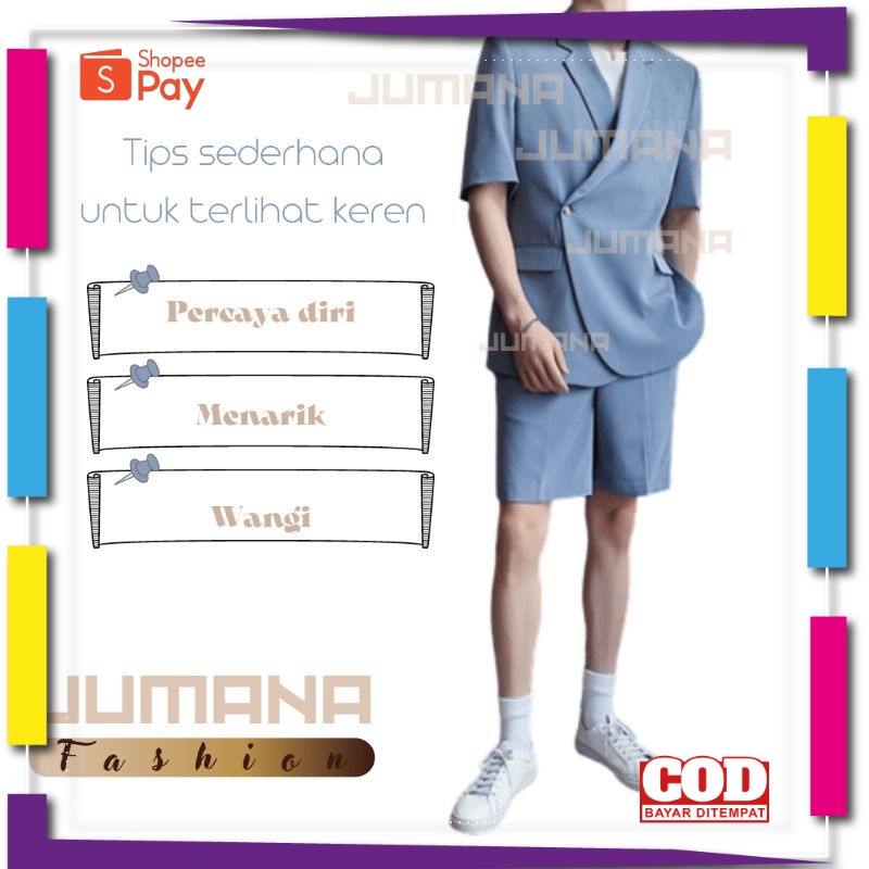 PREMIUM KOREAN STYLE / SETELAN BLAZER PRIA | SETELAN BLAZER LENGAN PENDEK | SETELAN BLAZER CELANA PE