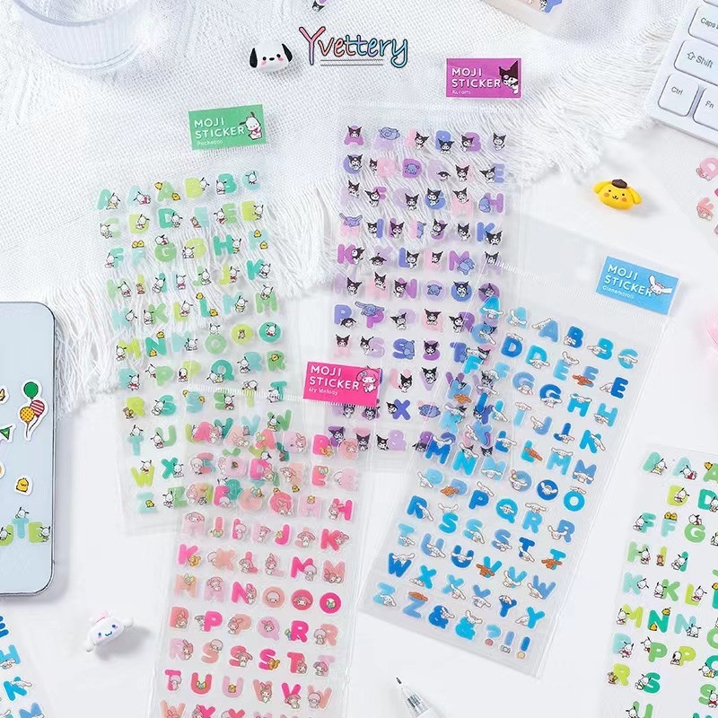 

COD❤️ Kartun Transparan Cinnamoroll Kuromi Letter Stiker STARDER PVC Bahan Stiker Ledger Tangan-yy