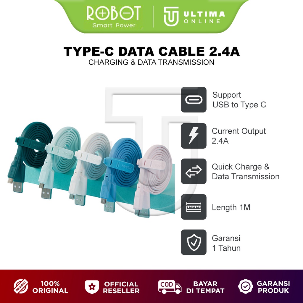 Robot RT-AC100 USB-C Type C Kabel Data Cable Colorful (Per Pcs) Tepsi Tepci