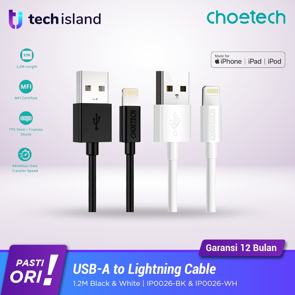 Choetech Kabel Data USB-A to Lightning 2.4A 1.2M MFI Certified TPE Shell IP0026