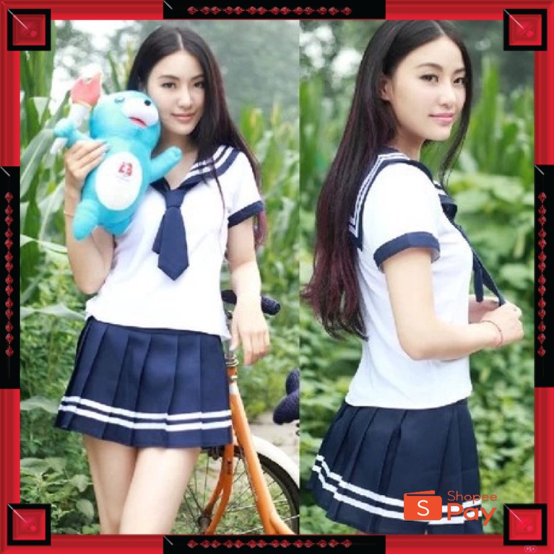 12.12 SERAGAM SALE / Yuki Set Student Uniform Setelan Baju + Rok Mini Rempel Dasi Garis-Garis Serafu