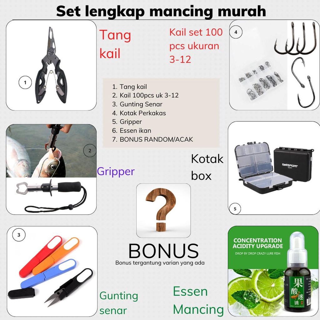 Paket Peralatan Mancing Set Lengkap Murah Essen Ikan Mancing Murah Tang Kail Gunting Senar Gripper G