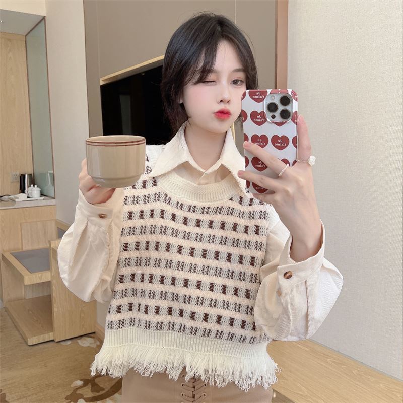 Korean Academy Style Knitted Vest 2023 Autumn New Women's Style Versatile Tassel Layered Loose Short