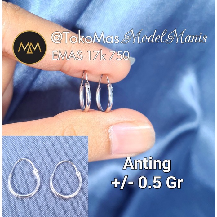 Anting bayi ring plos emas putih 750 kadar 17k - 0,5gr