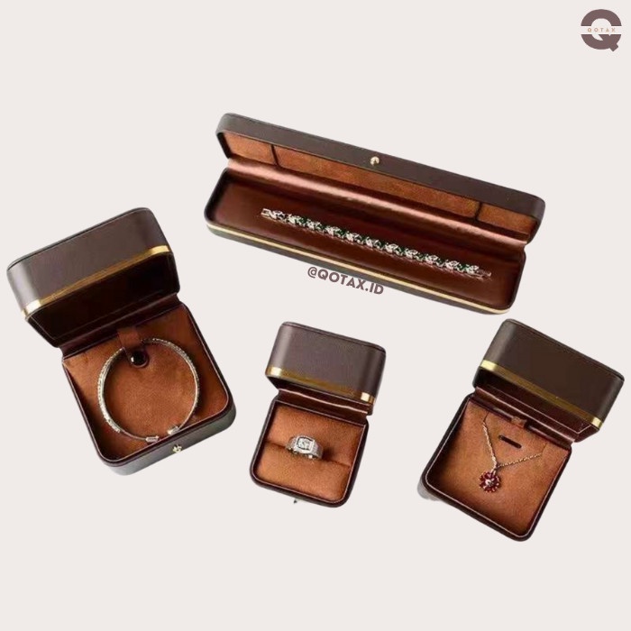 Kotak Perhiasan Mewah Tiffany/Cincin/Kalung/Couple Ring/Gelang - Brown Leather, Cincin Couple
