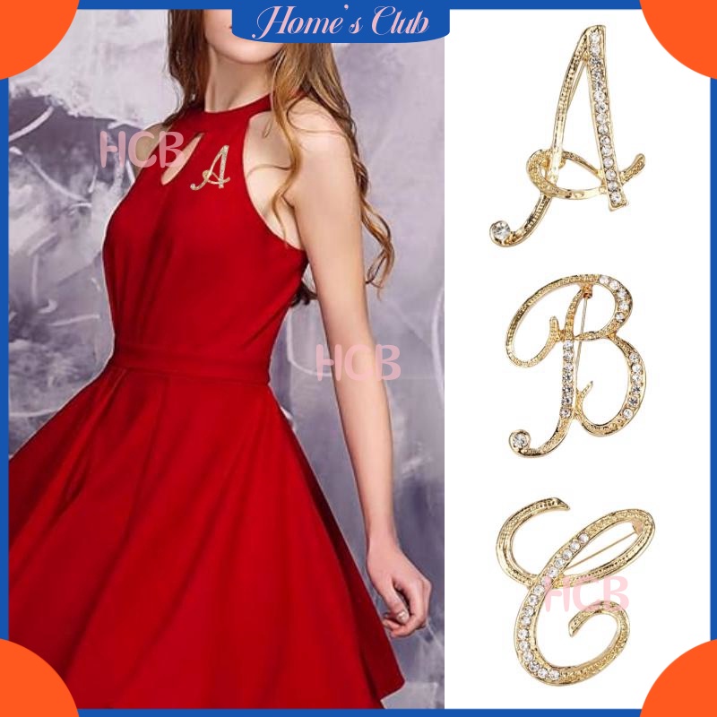 HCB Bros Huruf Gold / Bros Huruf Nama / Inisial Huruf / Berlian Imitasi Atmosfer Elegan Pin / Bros J