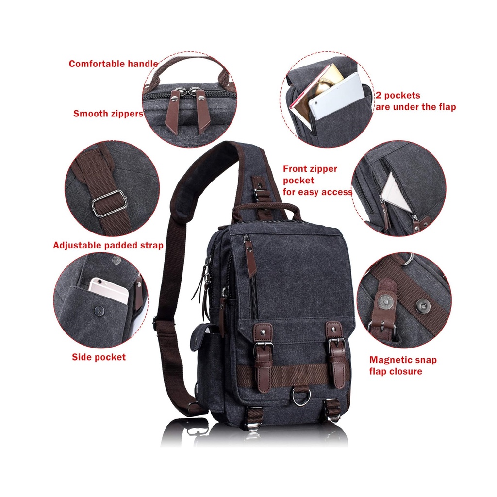 ZUO LUN DUO Tas Ransel Sling Bag Crossbody Canvas Retro Style Large - 8596