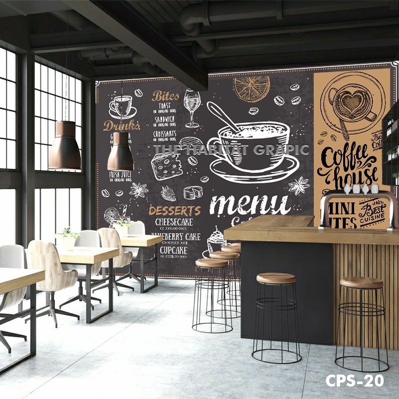 Wallpaper Dinding 3D Custom Tema Black Coffee -  Wallpaper dekorasi Cafe dinding - Wallpaper Cafe sh