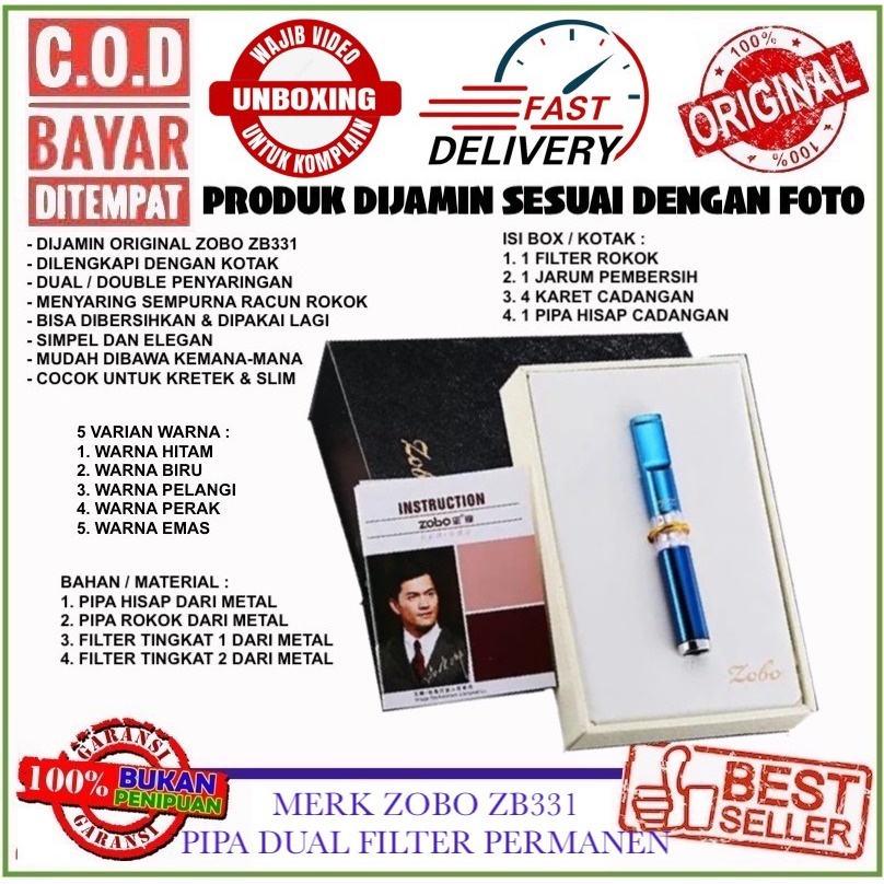 ZOBO ZB331 PIPA DOUBLE FILTER DUA TAHAP SARINGAN ASAP PERMANEN KHUSUS 8MM / 6MM