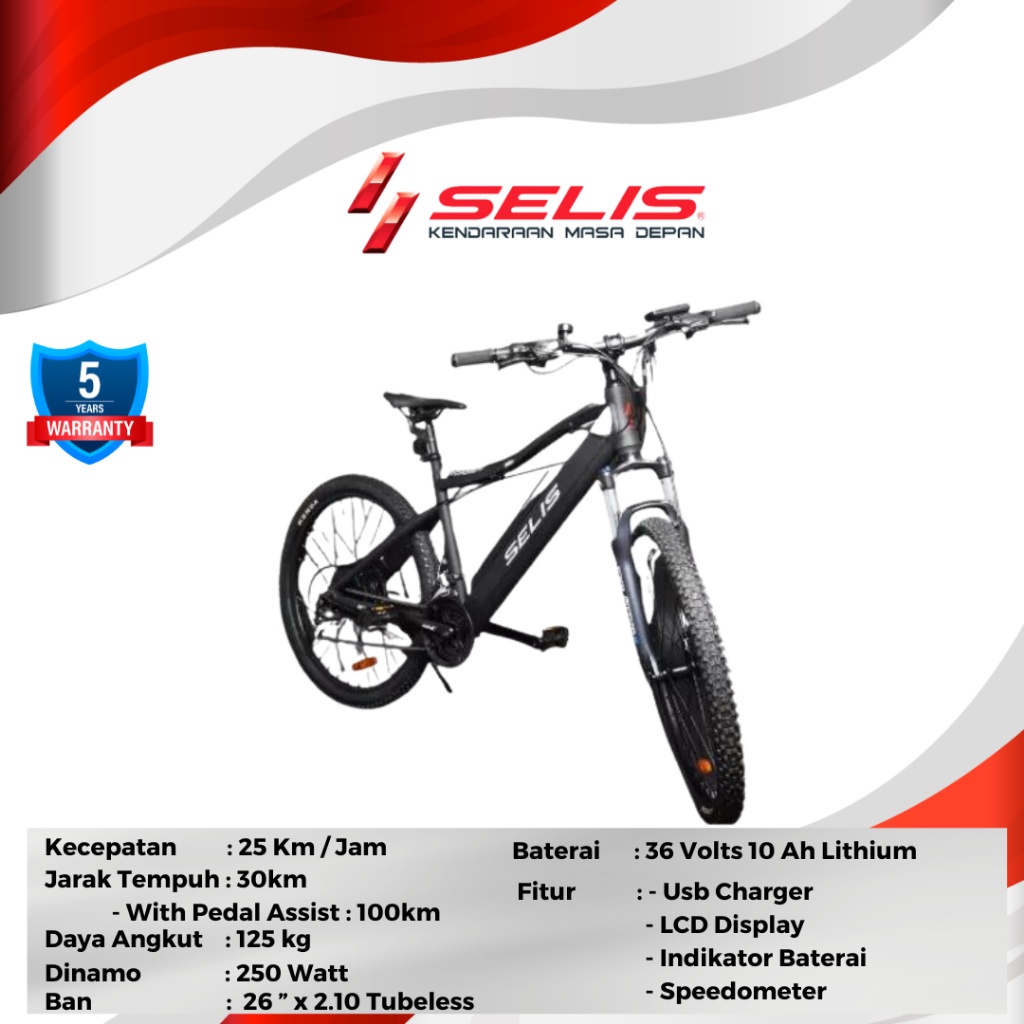 Selis - Roadmaster 2.0 36V 10 Ah Lithium Sepeda Listrik Hybrid Dewasa Premium Sepeda Motor Listrik Kendaraan Listrik