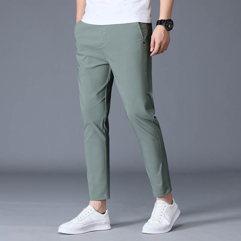 Ice Silk Casual Pants Men's Thin Straight Fit cropped pants