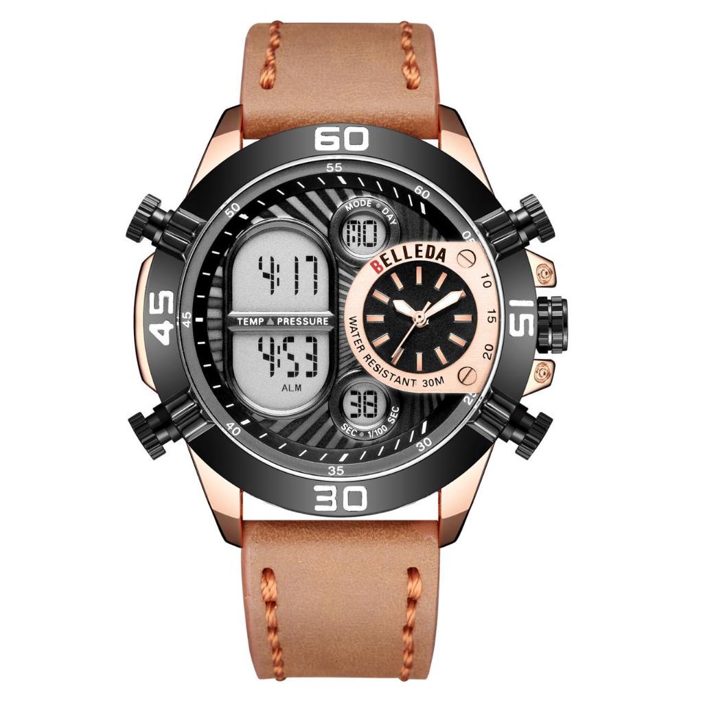 Jam Tangan Pria Belleda 9271 Digital & Analog Strap Kulit Anti Air Fashion Watch