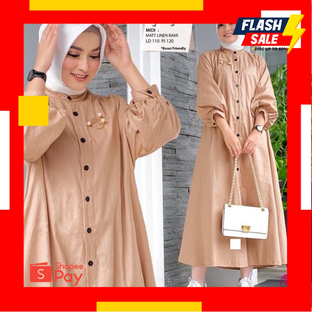 1.1 NEW YEAR SALE |Piya Midi Dress Piya Midi Piya Maxy Dress Linen Dress Katun Dress Terbaru Dress M