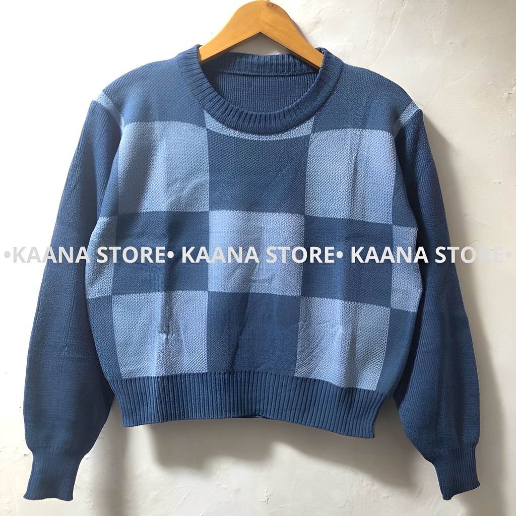 RS - Intersia Crop Top-Crop top rajut lengan panjang wanita korea sweater atasan-yikoo/ KOTAK KOTAK 