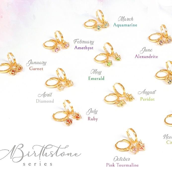 Anting birthstone anak dan dewasa emas asli kadar 700 70 16k rosegold gold giwang kerabu bulat gantu