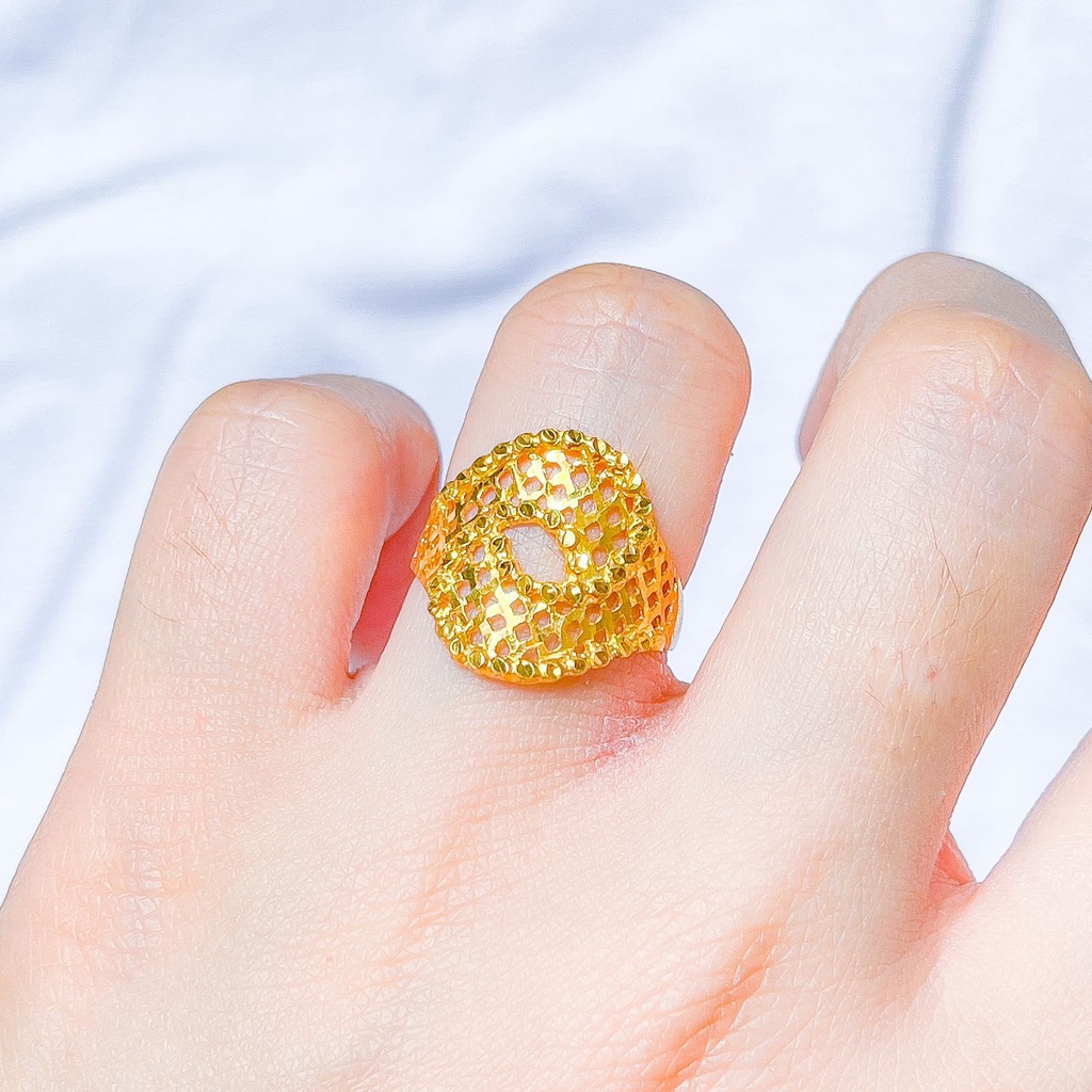NEW Cincin anak dan dewasa emas asli kadar 70 lokal 65% kerawang krawang lebar besar oval tanpa perm