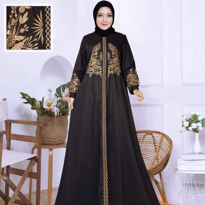 Gamis Salma/Gamis Bordir Katun Toyobo /Gamis Bordir  - Hitam, M