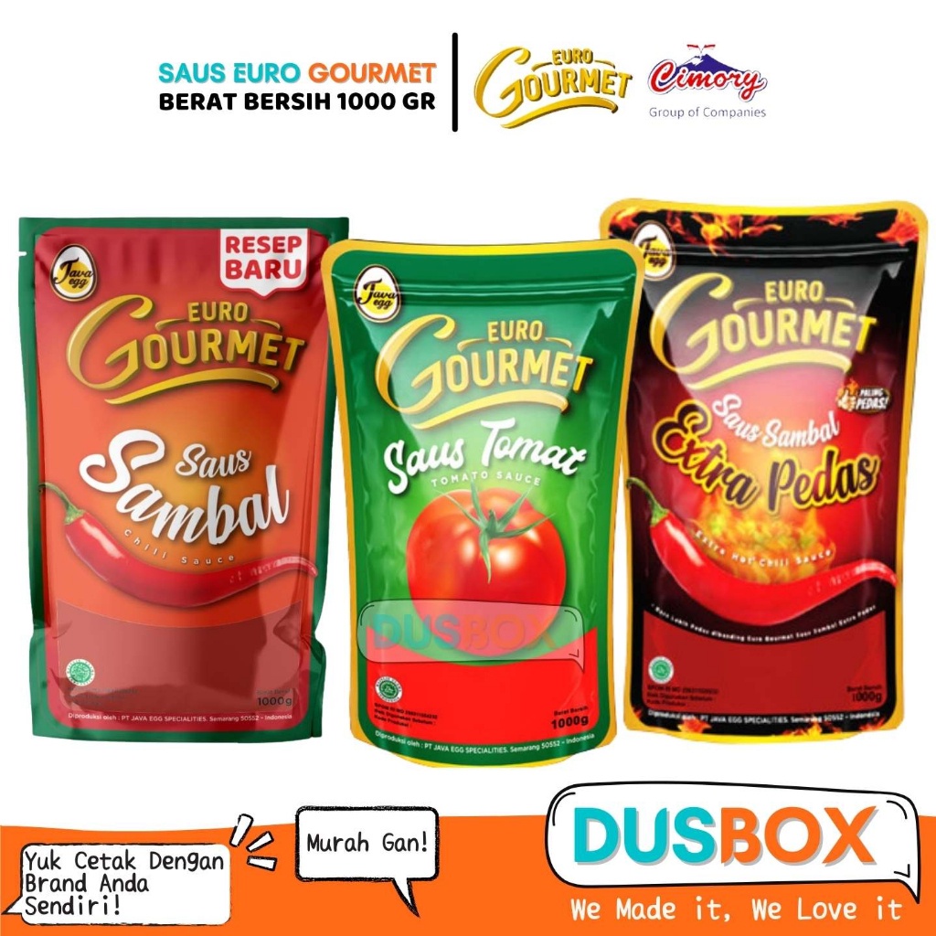 

Euro Gourmet Saus / Saus Sambal Euro Gourmet / Saus Extra Pedas Euro Gourmet / Saus Tomat Euro Gourmet 1kg / Saus Saus Sambal / Saus Extra Pedas / Saus Tomat