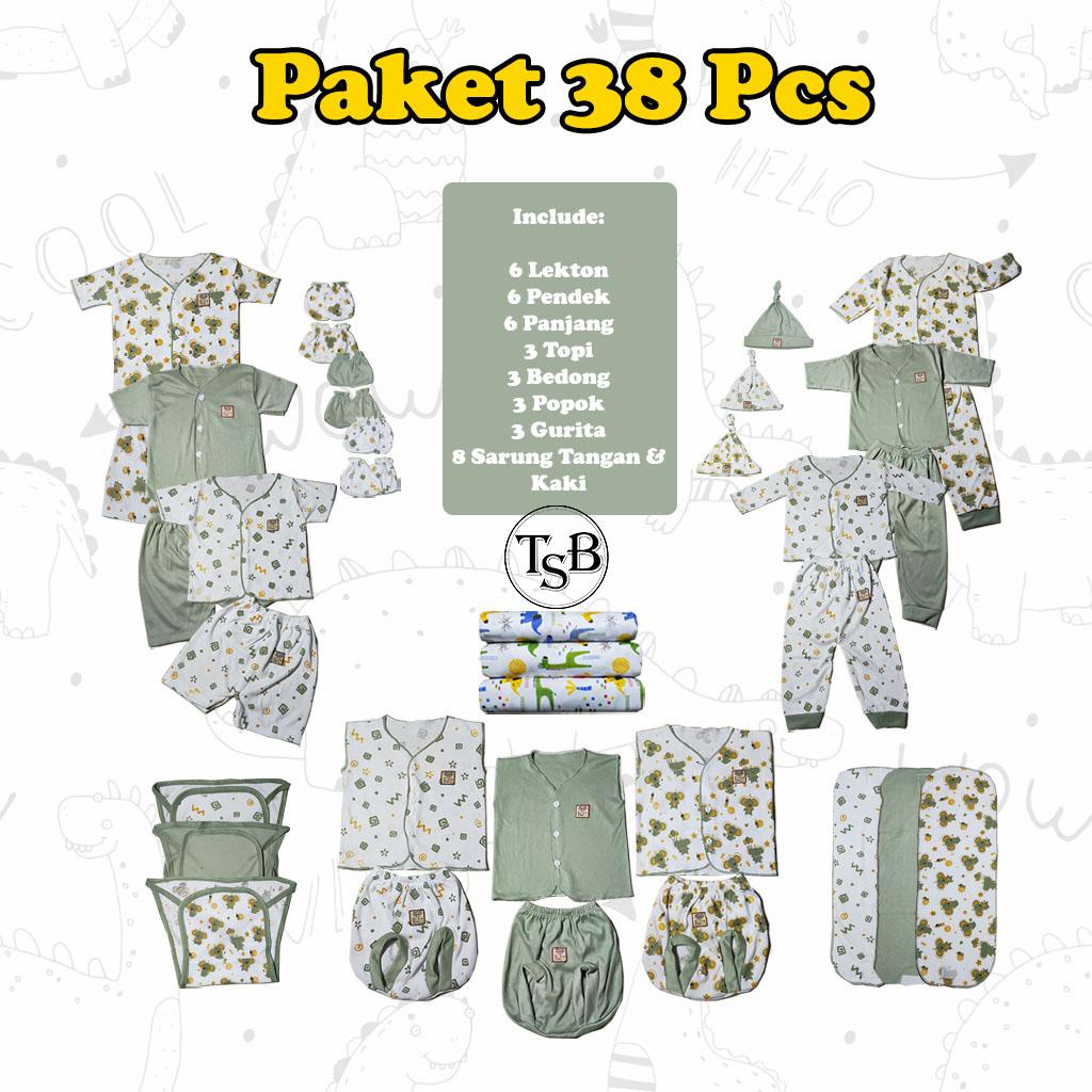 38 Pcs Paket Setelan Baju dan Celana Bayi Newborn usia 0-3 Bulan Seri Hijau Lekton Pendek Panjang Be
