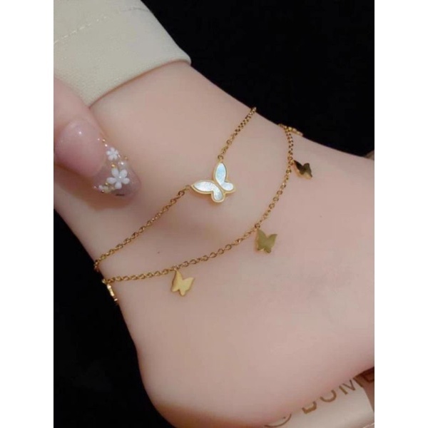 gelang kaki titanium fashion kupu2 2layer