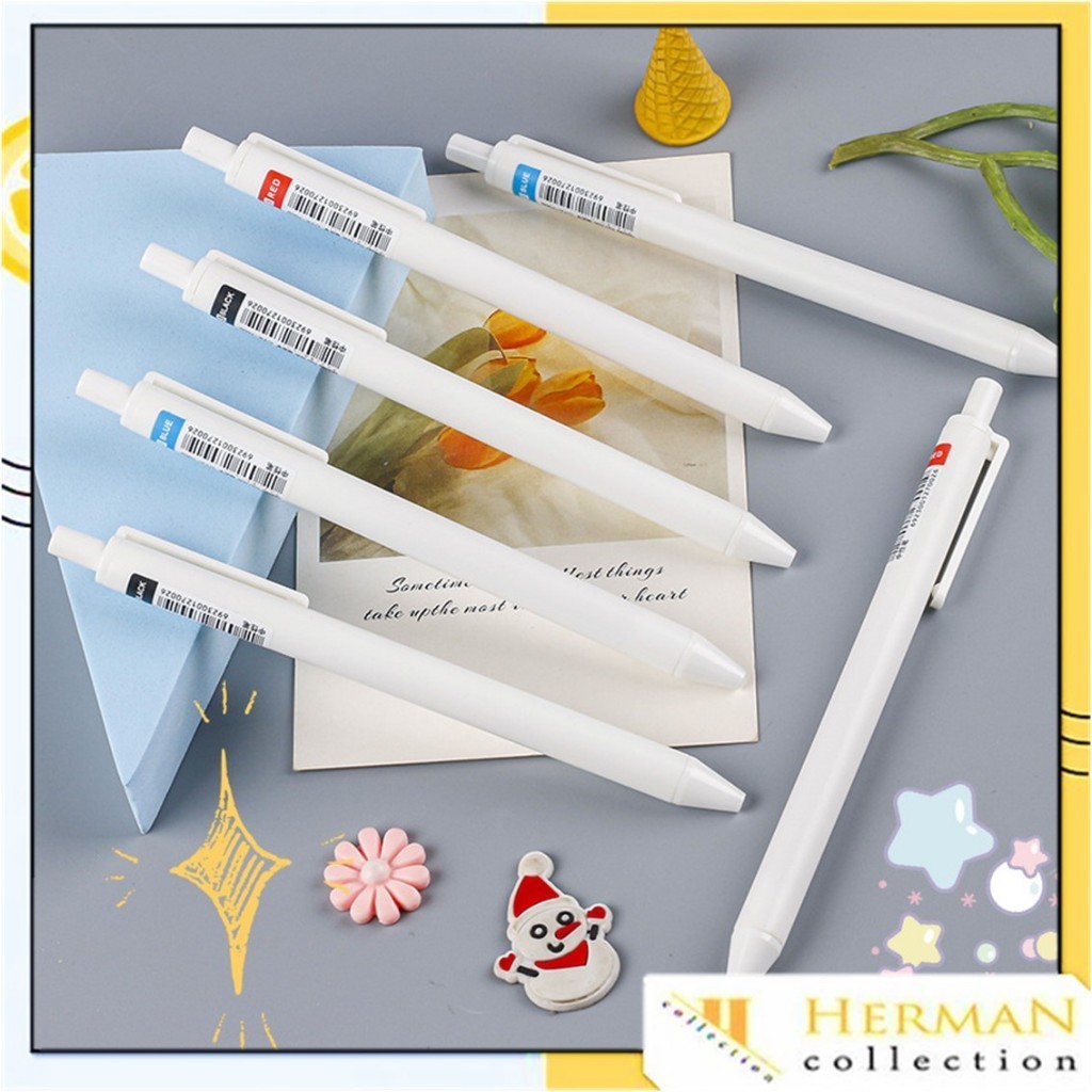 

HC Pena Cetekan Polos Putih Pena Gel 0.5mm Pulpen Warna Tinta Hitam Biru Alat Tulis Sekolah Kantor Pen Warna Putih Bolpoint Polos Murah