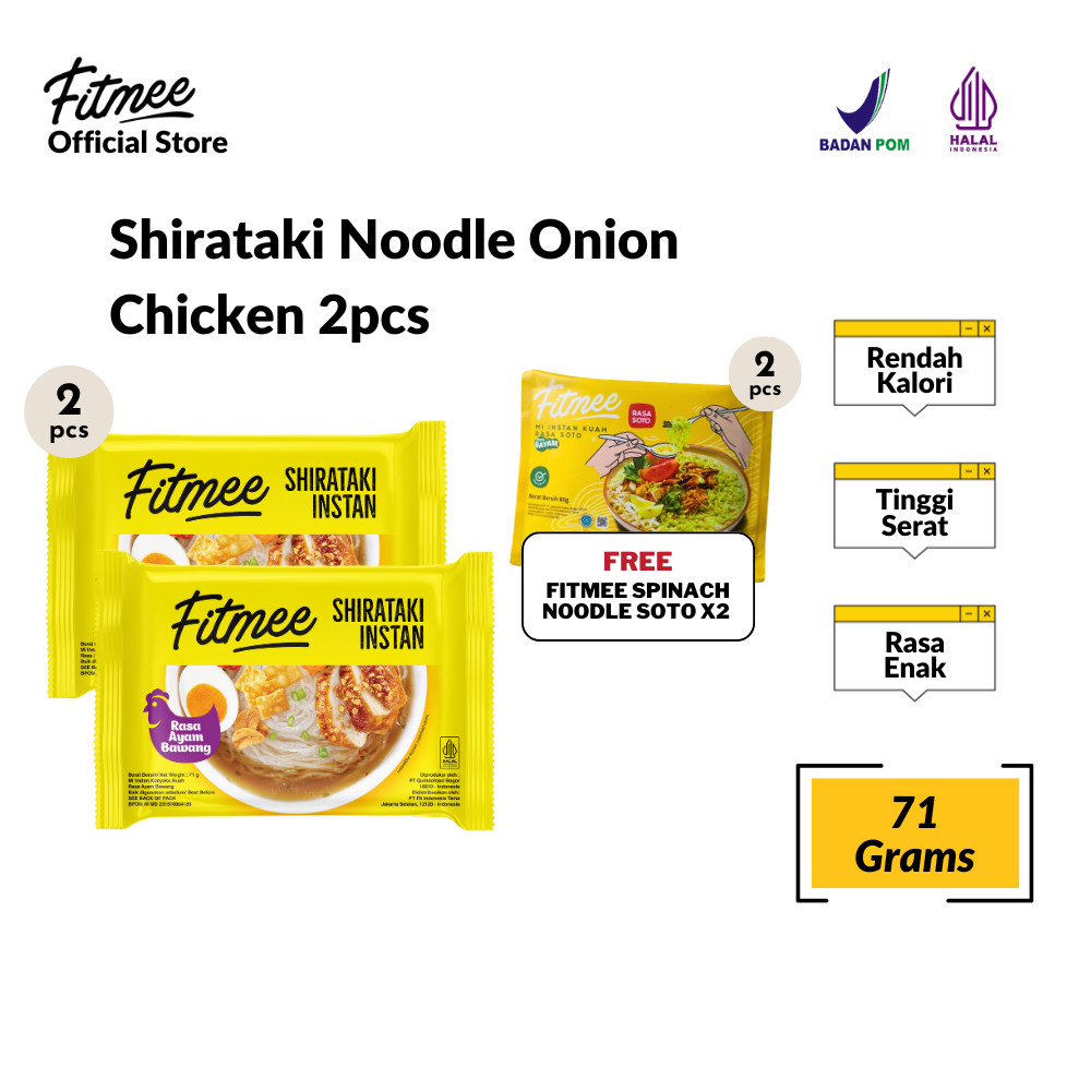 

Fitmee Mie Instan Sehat Shirataki Ayam Bawang 2 Pcs FREE Bayam Soto 2 Pcs