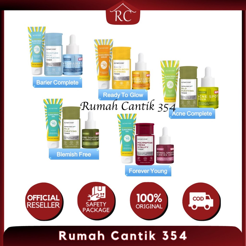 Rumah Cantik Azarine Basic Skincare Kit (Sunscreen + Toner + Serum) [3PCS] Paket TRIAL KIT KULIT KOM