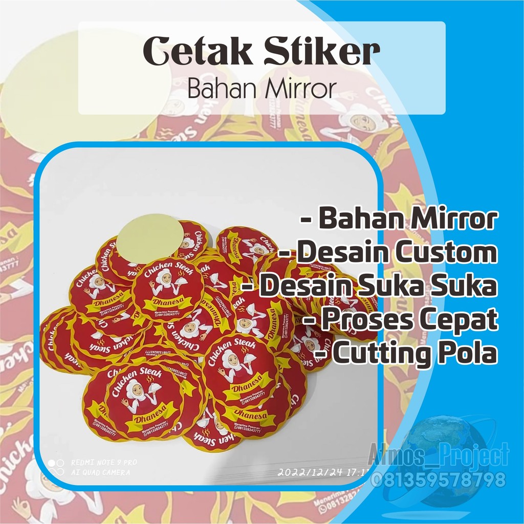 

STIKER CUSTOM MURAH BAHAN MIRROR FREE CUTTING UKURAN A3+(31X47cm)